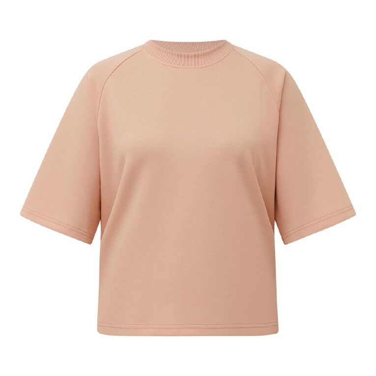 H&H Women's Short Sleeve Soft Scuba Crew, Pink Light, hi-res