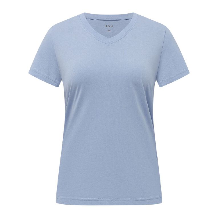 H&H Women's Short Sleeve V-Neck Tee, Blue Light, hi-res