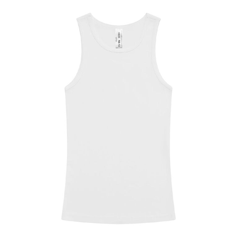 H&H Kids' Essential Singlet 2 Pack, White, hi-res