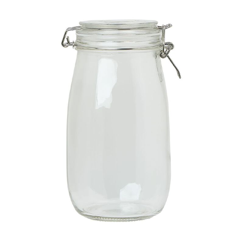 Living & Co Round Glass Clip Top Jar Clear 1.45L, , hi-res