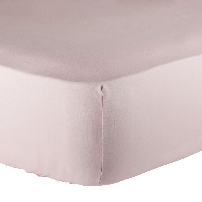 Living & Co 100% Washed Cotton Fitted Sheet Pink King, , hi-res