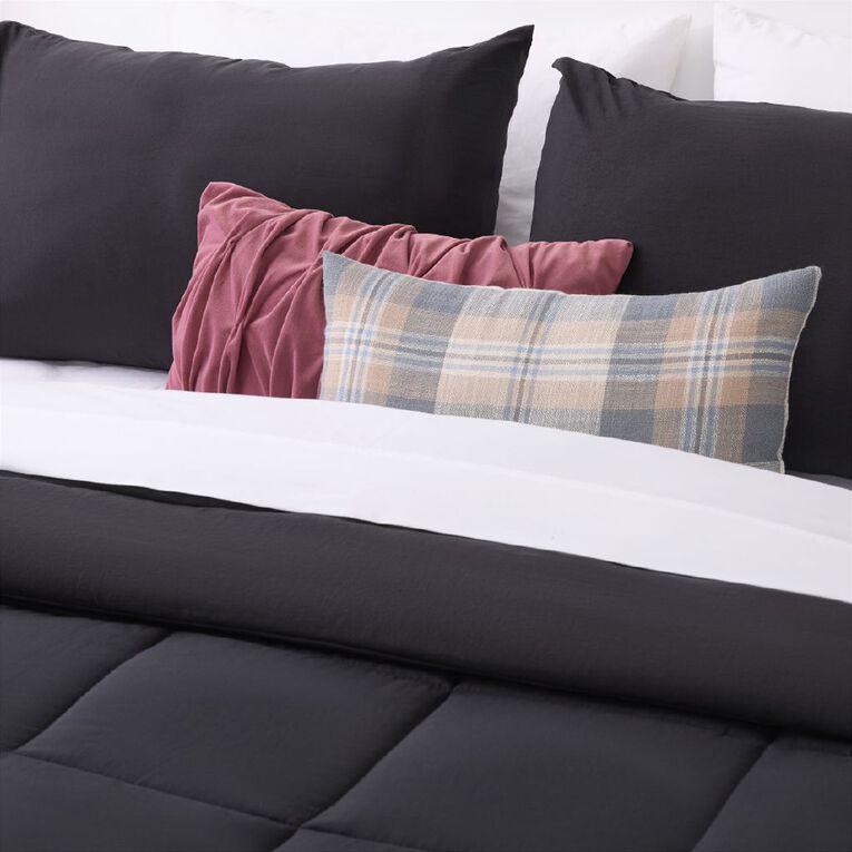 Living & Co Microfibre 3 Piece Comforter Set Black Queen, , hi-res