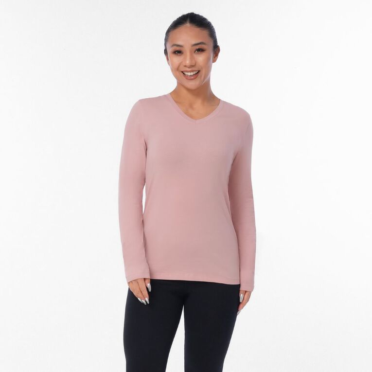 H&H Women's Stretch Long Sleeve V Neck Tee, Pink Light, hi-res