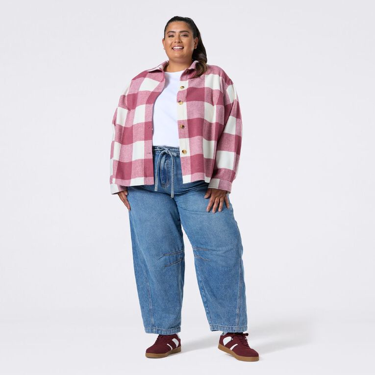 H&H Curve Women's Boxy Felt Shacket, Red Dark, hi-res