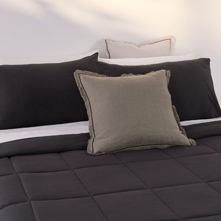 Living & Co Microfibre 3 Piece Comforter Set Black King, , hi-res