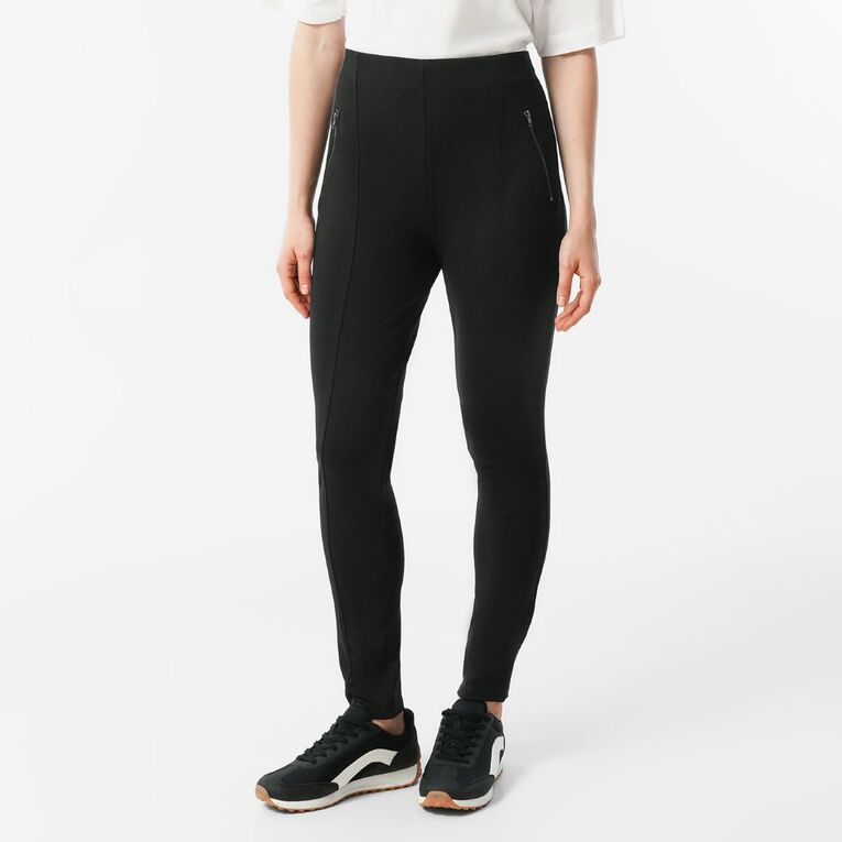 H&H Women's Ponte Zip Detail Pants, Black, hi-res