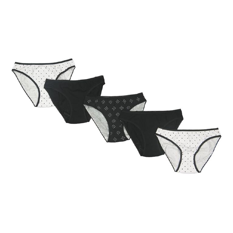 H&H Women's Cotton Hi-cut Briefs 5 Pack, Black/White, hi-res