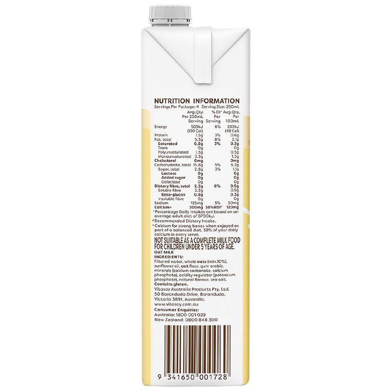 Vitasoy Oat Unsweetened 1L, , hi-res
