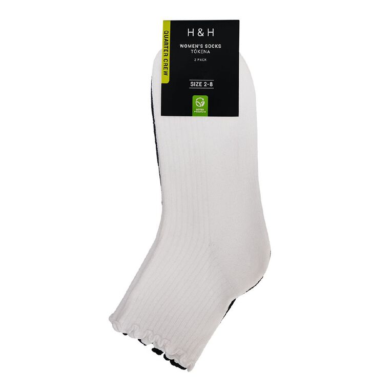 H&H Women's Frill Crew Socks 2 Pack, Black/White, hi-res
