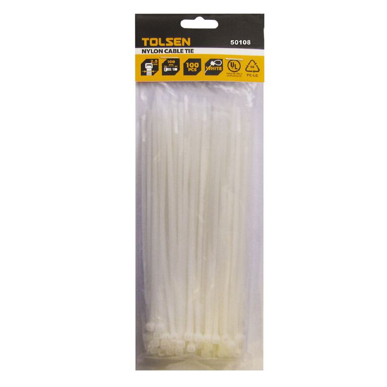 Tolsen Cable Tie 200mm x 3.6mm 100 Pack, , hi-res