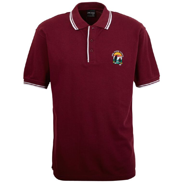 Schooltex Huia Range Short Sleeve Polo with Embroidery, Maroon/White, hi-res