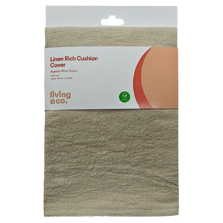 Living & Co Linen Rich Cushion Cover Natural 50cm x 50cm, Natural, hi-res