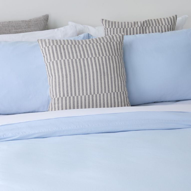 Living & Co Duvet Cover Set Washed Cotton Blue Super King, , hi-res
