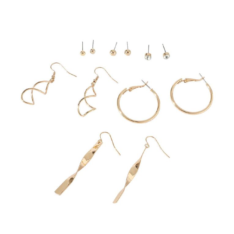 Twisted Bar Swirl Earrings 6 Pairs, , hi-res