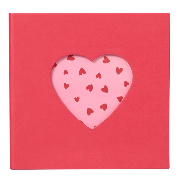 50 Page Photo Album Fits 100 Photos with Heart Cut Out 17cm x 17cm Red, , hi-res