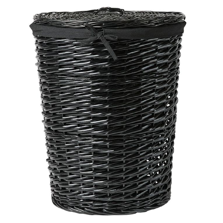 Living & Co Willow Laundry Hamper with Lid Black, , hi-res