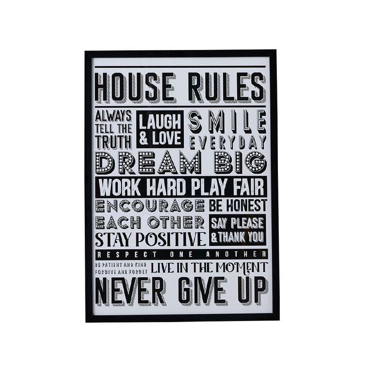 Living & Co House Rules Framed Print 50cm x 70cm, , hi-res