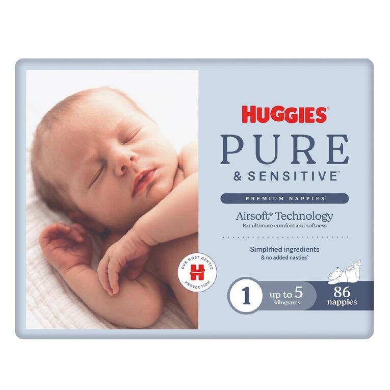 Huggies Pure and Sensitive Nappies Size 1 86x2, , hi-res