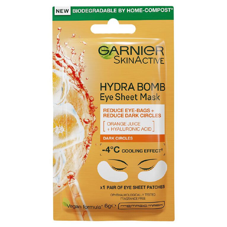 Garnier Hydra Bomb Orange Juice & Hyaluronic Acid Eye Tissue Mask, , hi-res