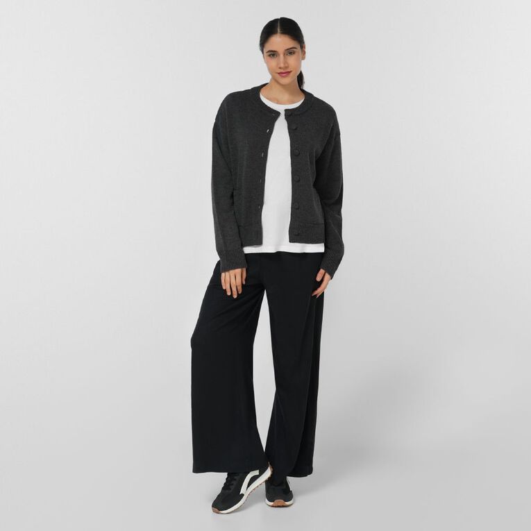 H&H Women's Chunky Button Crew Cardigan, Charcoal/Marle, hi-res