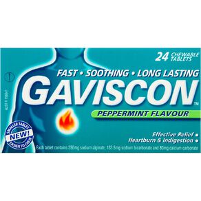 Gaviscon Indigestion Heartburn Tablets Peppermint 24 Pack