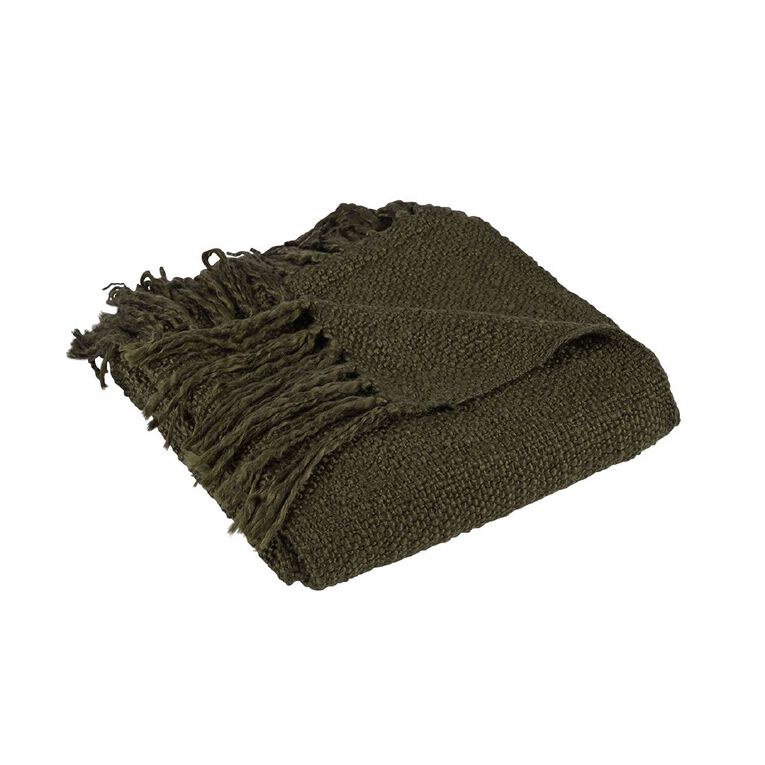 Living & Co Throw Chunky Weave Green Dark 127cm x 152cm, , hi-res