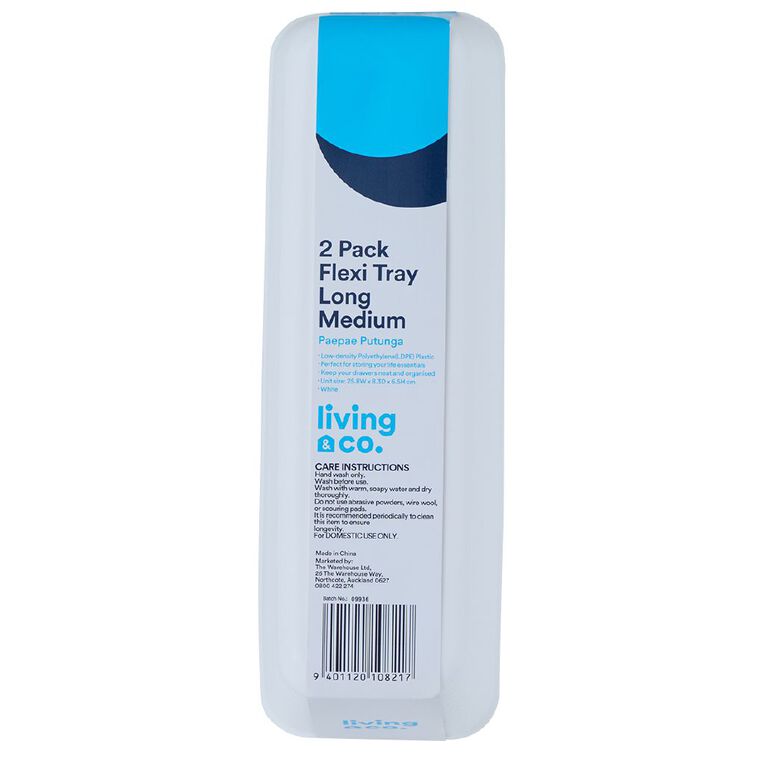 Living & Co Flexi tray long 2 pack White, , hi-res