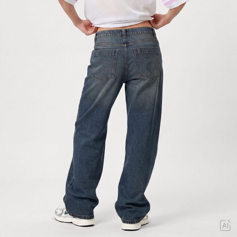 Garage Women's Low Rise Baggy Jeans, Denim Mid, hi-res