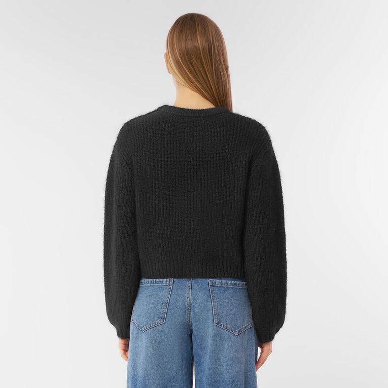 H&H Women's Fluffy Knit Cardigan, Black, hi-res