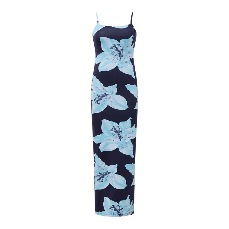 H&H Women's Sleeveless Printed Contour Maxi Dress, Blue Dark, hi-res