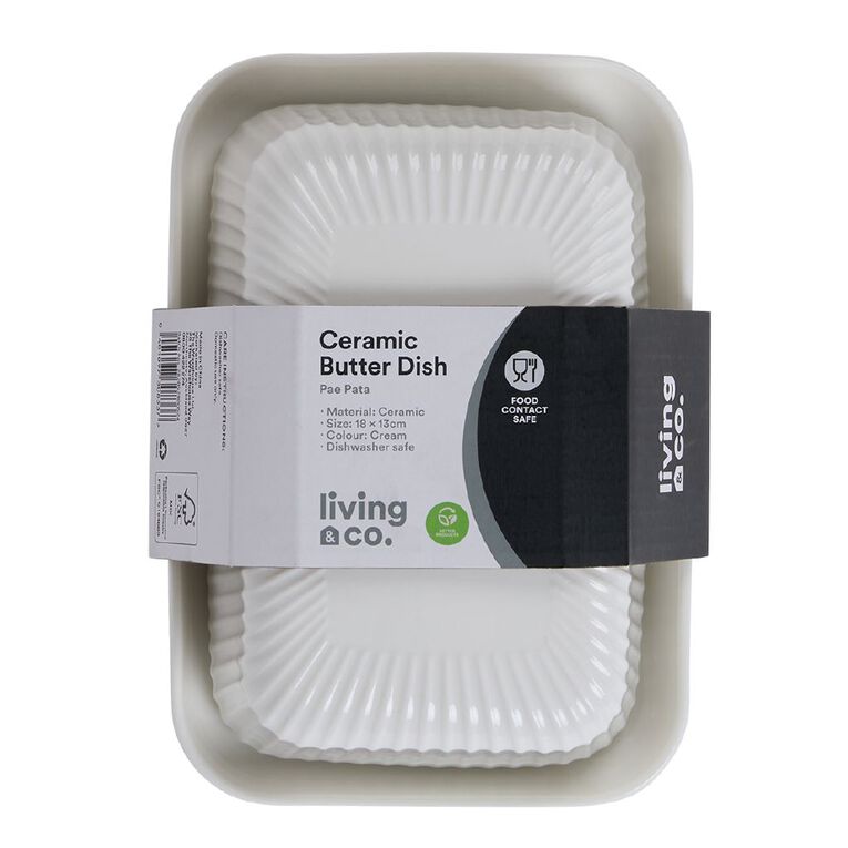 Living & Co Ceramic Butter Dish 18 x 13cm White, , hi-res