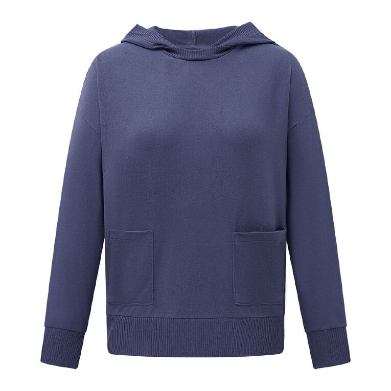 H&H Women's Soft Touch Hooded Pyjamas Top, Blue Dark, hi-res
