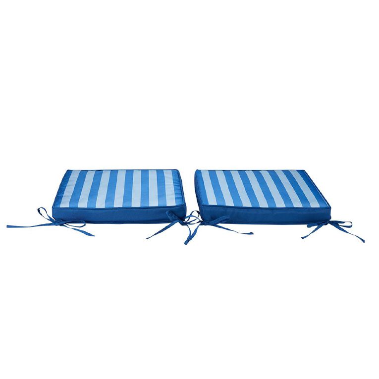 Living & Co Outdoor Chairpad 2 Pack Stripes Blue 40cm x 40cm, , hi-res