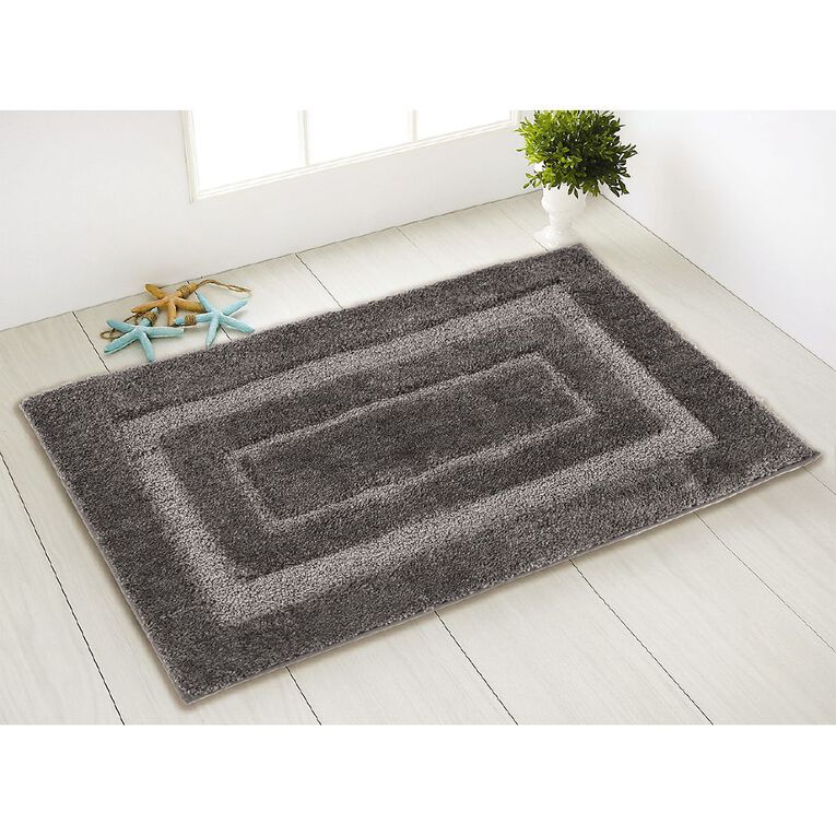 Living & Co Bath Mat Vienna Tufted Microfibre Pewter 50cm x 80cm, Pewter, hi-res