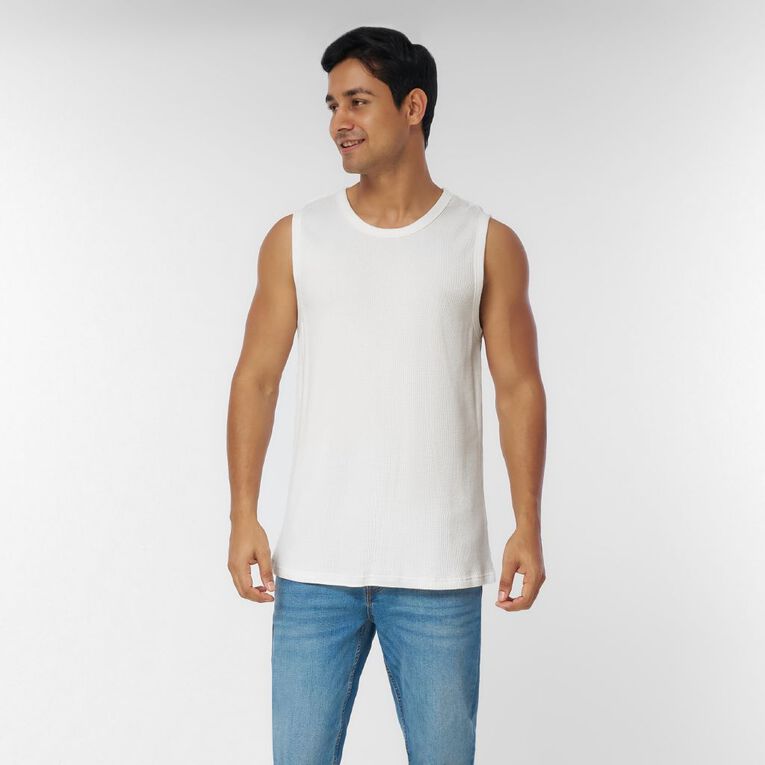 Garage Men's Waffle Singlet, White, hi-res