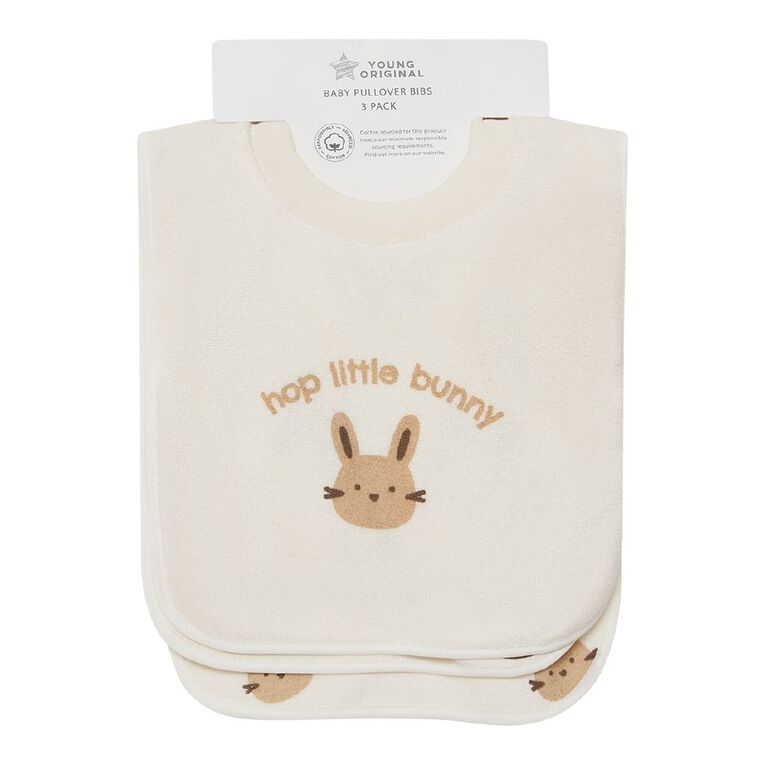 Young Original Babies' Pull Over Bibs 3 Pack, Cream BUNNY, hi-res