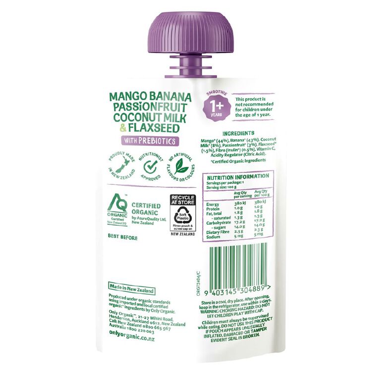 Only Organic Mango & Banana & Passionfruit Smoothie, , hi-res