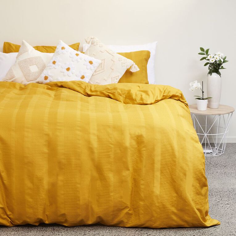 Living & Co Cotton Waffle Duvet Cover Set Golden Yellow Mid Yellow Mid