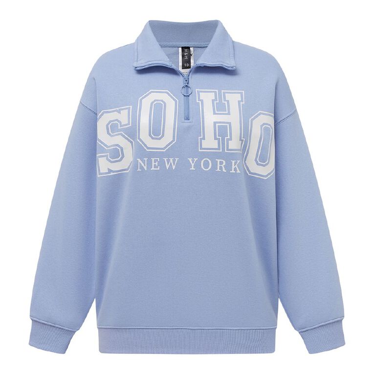 H&H Women's Long Sleeve Oversized BF 1/4 Zip, Blue Light, hi-res