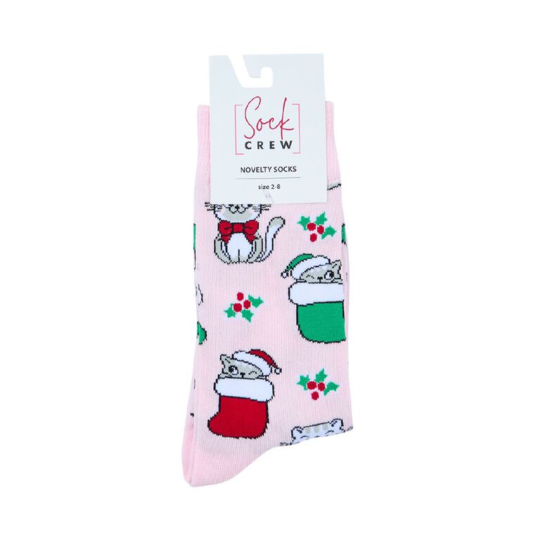 Sock Crew Christmas Novelty Crew Socks 1 Pack, Pink, hi-res