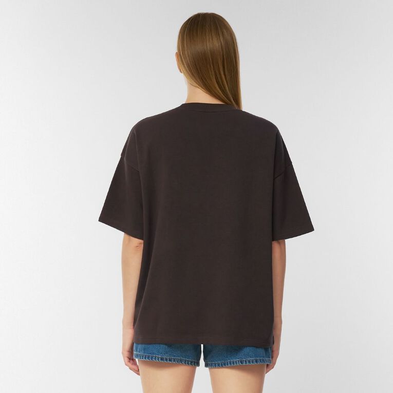 H&H Women's Short Sleeve Boxy Terry Tee, Brown Dark, hi-res