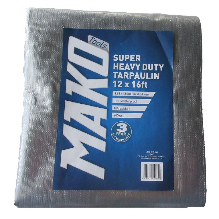 Mako Tarpaulin Silver/Black 205gsm 12ft x 16ft, , hi-res