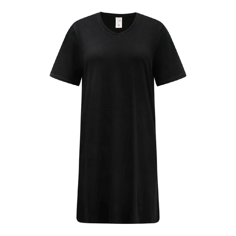 H&H Women's V Neck T-Shirt Nightie, Black, hi-res