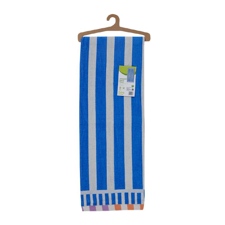 Living & Co Jacquard Striped Beach Towel Multi-Coloured 86cm x 160cm, , hi-res