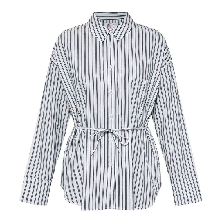 BRDRLESS Drew Tie Waist Shirt, White/Navy, hi-res