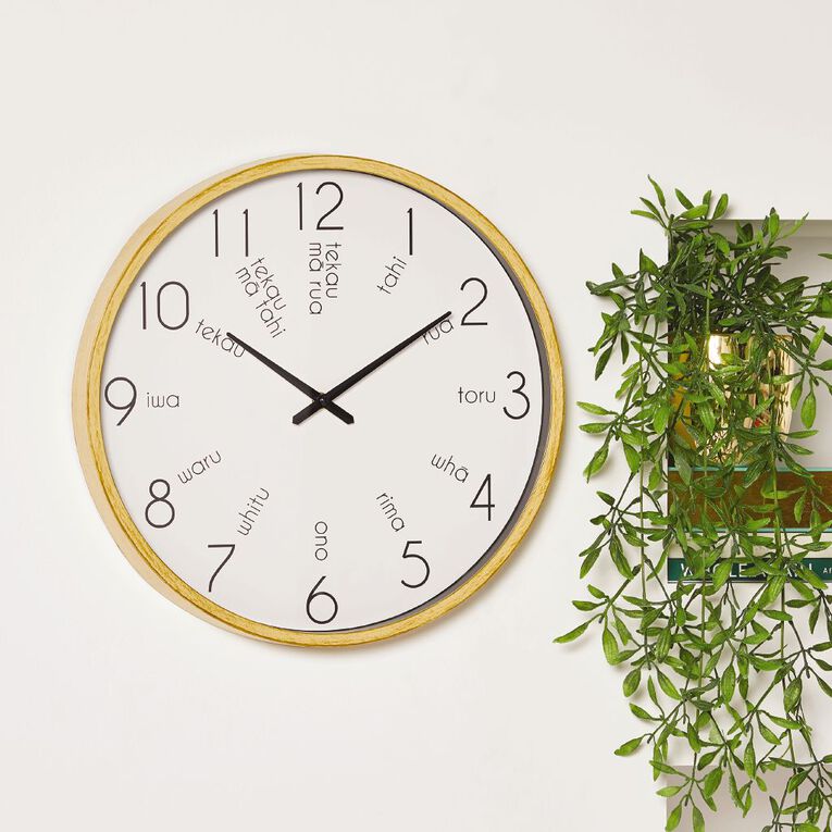 Living & Co Te Reo Clock Natural 40cm, , hi-res