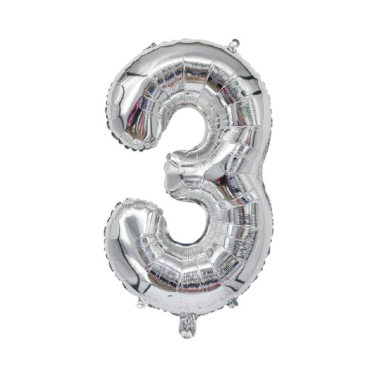 Party Inc Foil Balloon #3 Silver 35cm, , hi-res
