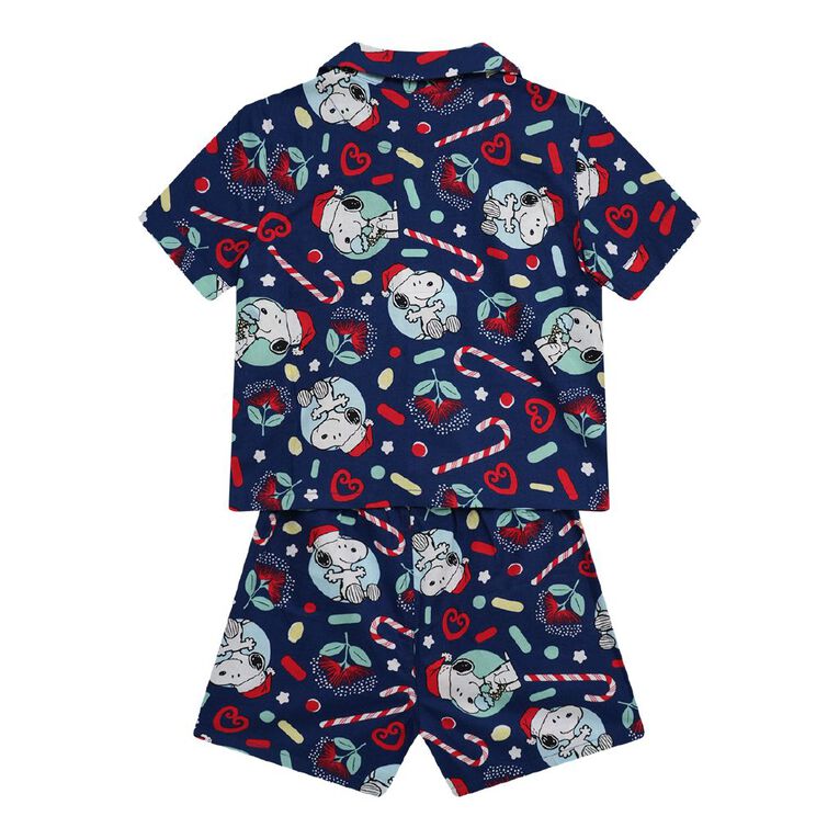 Peanuts Boys' Christmas Button Up Woven Pyjama Set, Blue Dark, hi-res