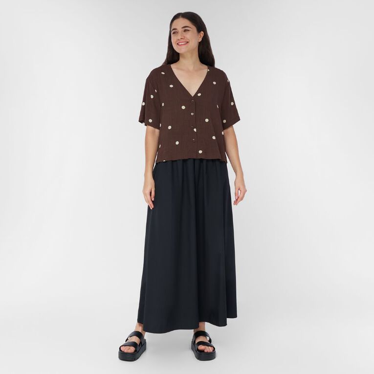 H&H Women's Deep V Neck Short Sleeve Shirt, Brown Dark, hi-res