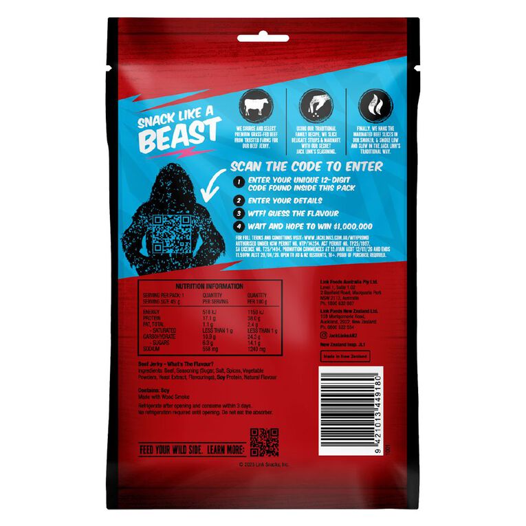 Jack Links Mr Beast What's The Flavour Beef Jerky 45g, , hi-res